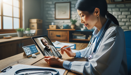 Doctor checking on patient on a mobile tab